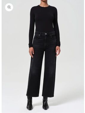 Revolve ShopBop AGOLDE Ren High Rise Wide Leg Jeans Hush black denim size 29